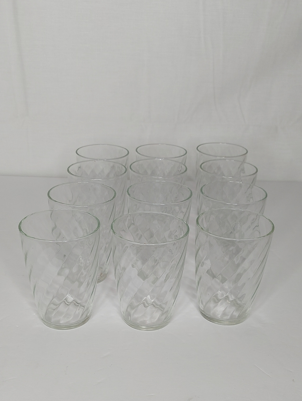 Vintage Hazel Wate Clear Swirl Glass 9.5 Oz Tumblers - Set of 12 New - Open Box